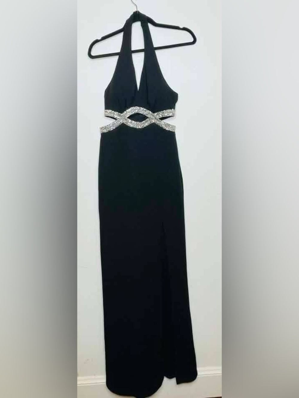 Xtraordinary Black Rhinestone Halter Cutout Prom Maxi Dress Size 1